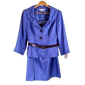 Vintage Kay Unger Periwinkle Blue Silk Belted Skirt Suit NWT